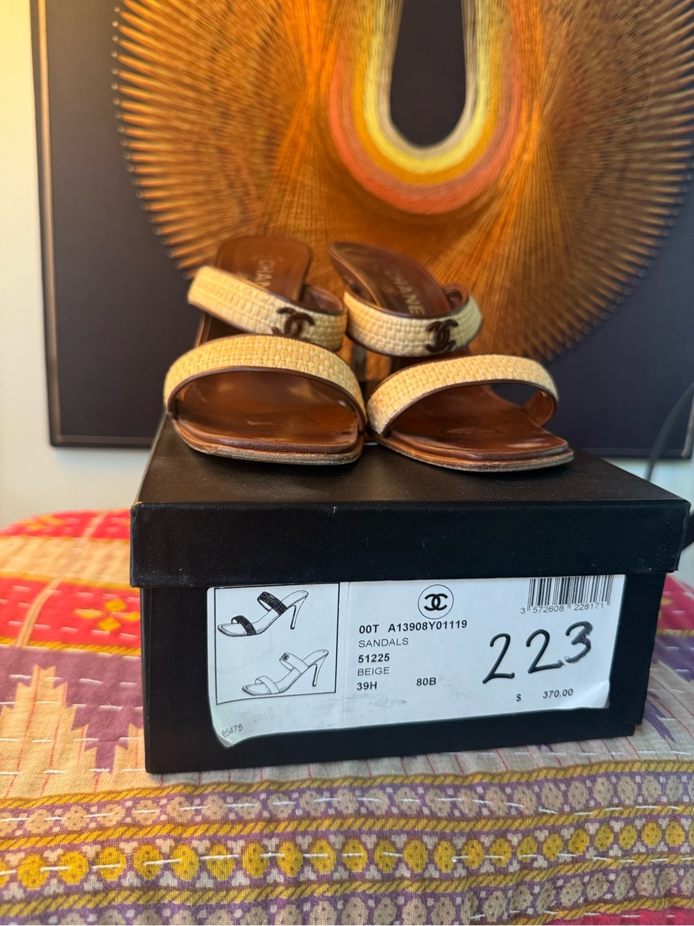 CHANEL Rattan Summer Logo Heels 39.5 - Picture 2 of 16
